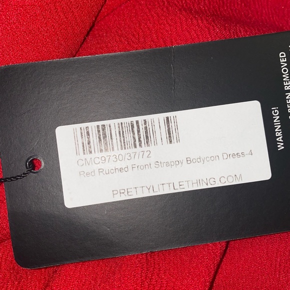 PrettyLittleThing Red Ruched Front Strappy Bodycon Dress - Picture 6 of 7